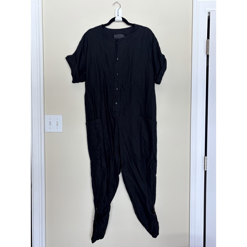 No 6 Store Classic Black 100% Linen Hand Sewn USA 1pc Outfit Jumpsuit Size 1 / S